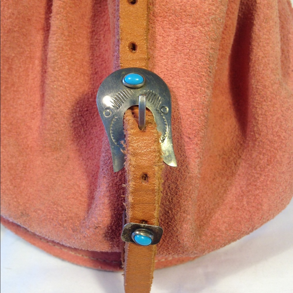 Vintage Pink Suede and Tan Leather Shoulder Bag - Picture 2 of 3